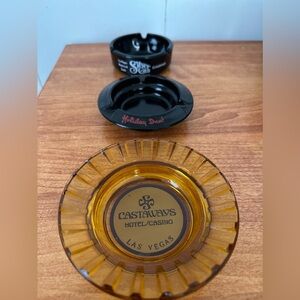 Vintage Vegas Amber and Black Glass Ashtrays